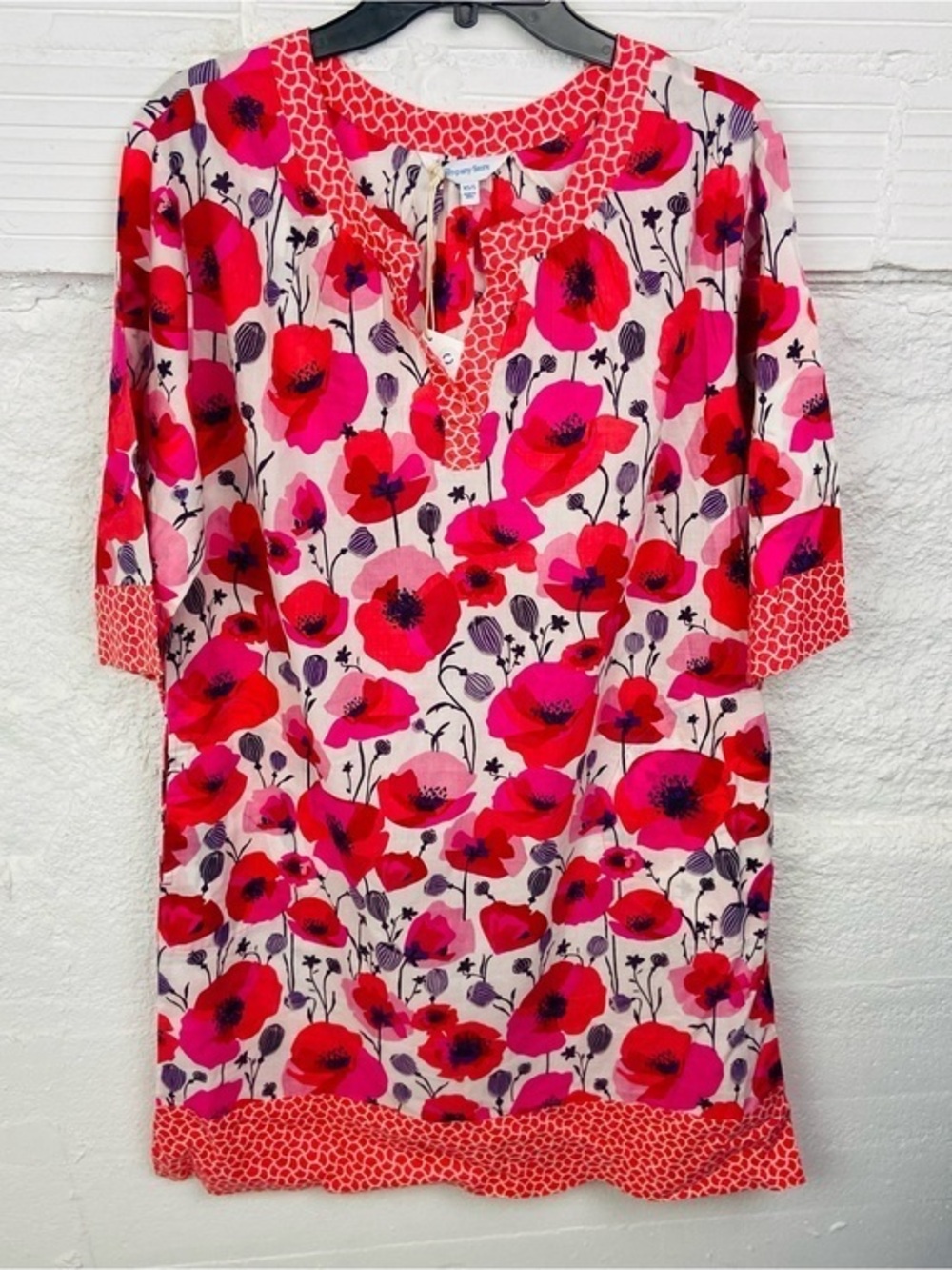 The Company Store Red Pink Floral lightweight cotton Swim Coverup size XS/S